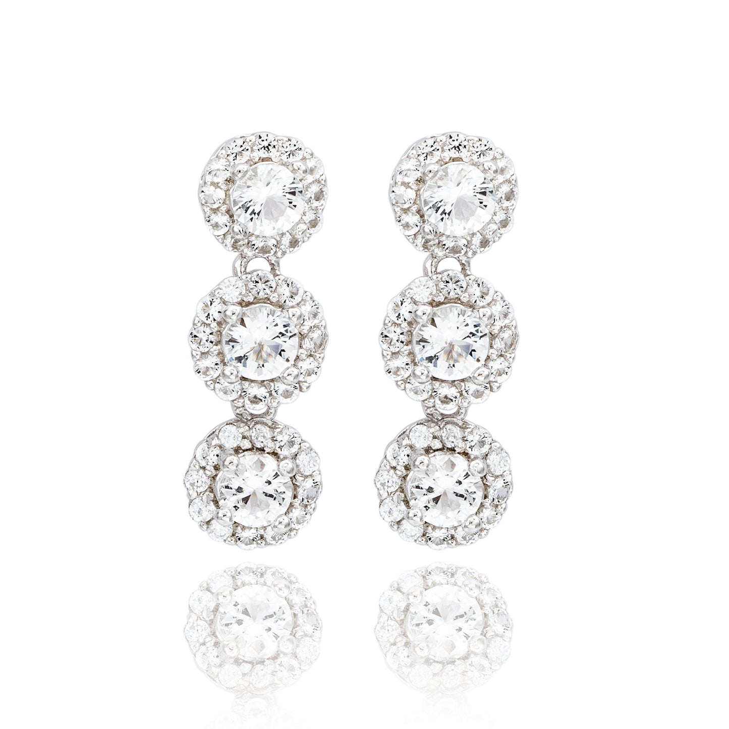 Suzy Levian Sterling Silver White Topaz Circle Dangle Earrings