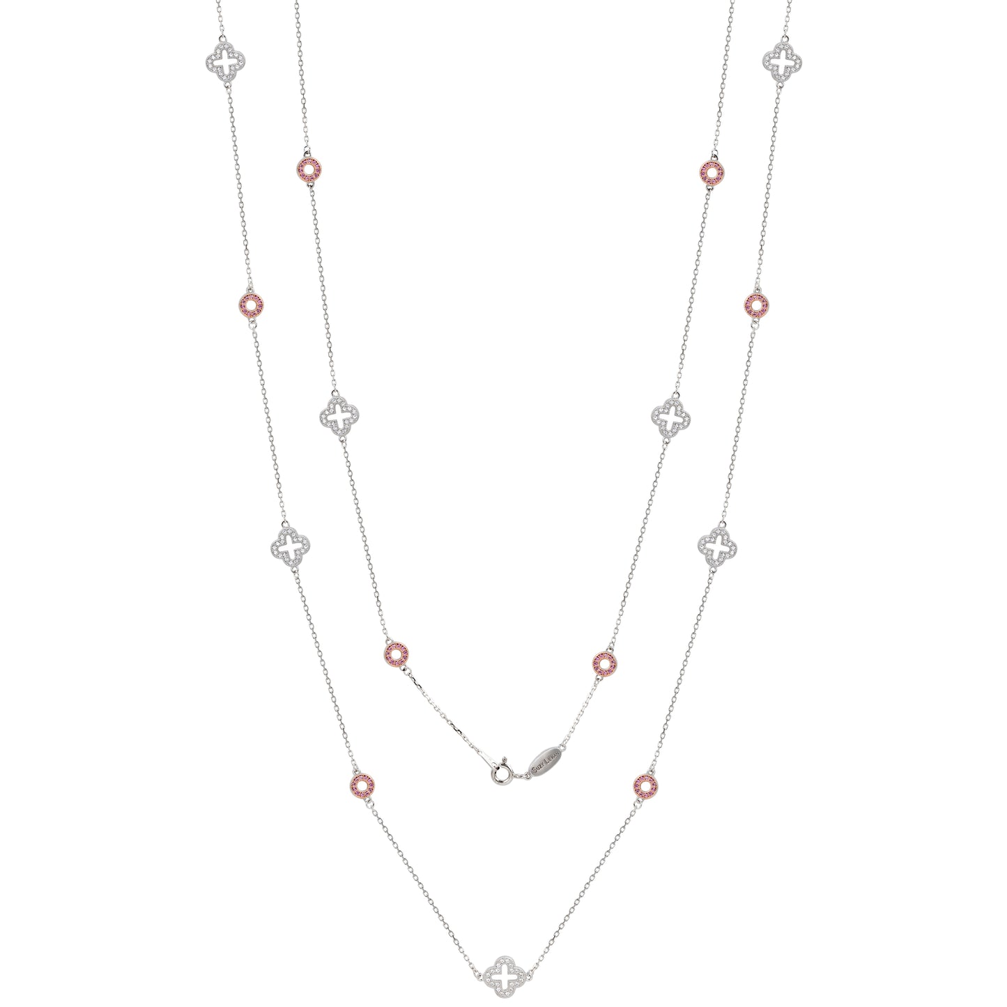 Suzy Levian Sterling Silver Pink Sapphire & Diamond Accent Station Necklace