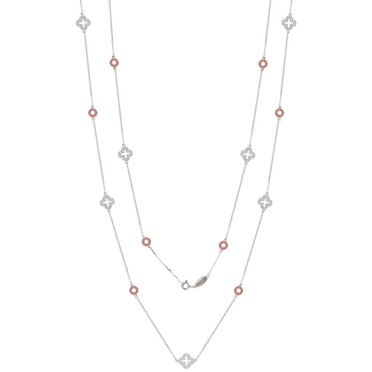 Suzy Levian Sterling Silver Pink Sapphire & Diamond Accent Station Necklace