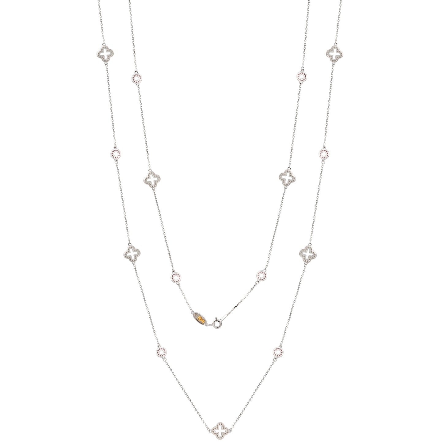 Suzy Levian Sterling Silver Pink Sapphire & Diamond Accent Station Necklace