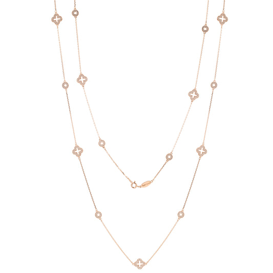 Suzy Levian Rose Sterling Silver White Cubic Zirconia Clover & Circle Station Necklace