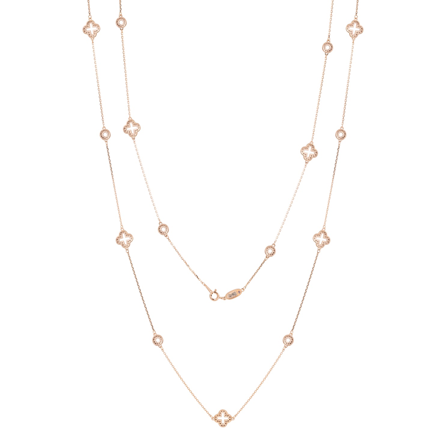 Suzy Levian Rose Sterling Silver White Cubic Zirconia Clover & Circle Station Necklace