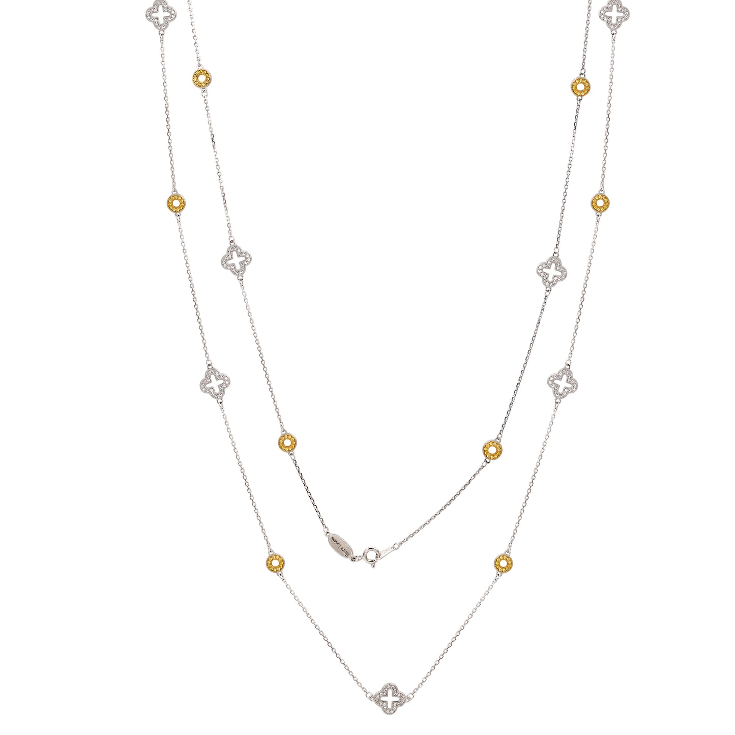 Suzy Levian Sterling Silver Yellow Sapphire & Diamond Accent Station Necklace
