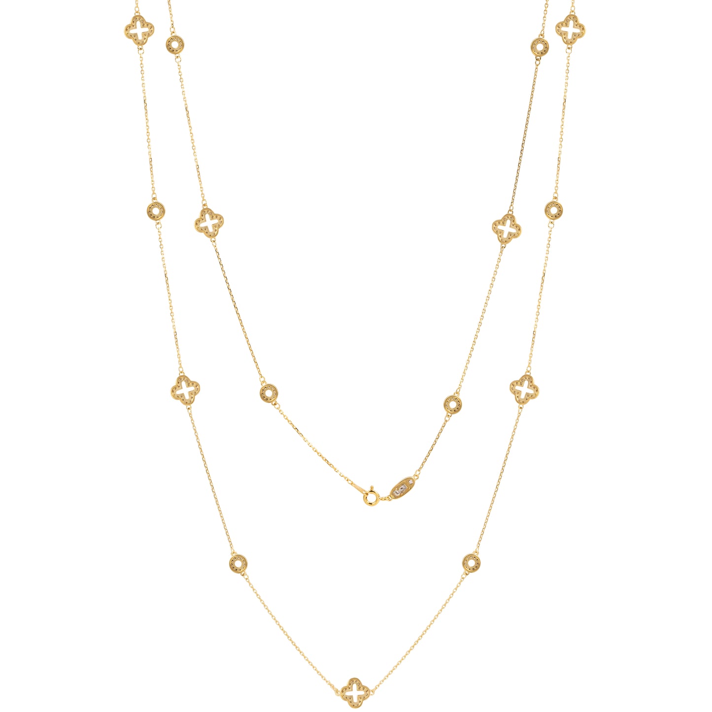 Suzy Levian Yellow Sterling Silver White Cubic Zirconia Clover & Circle Station Necklace