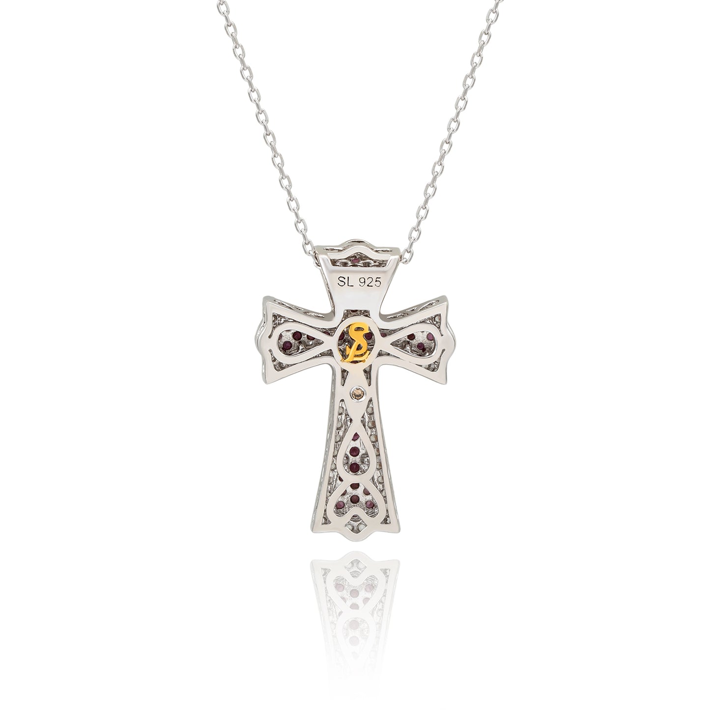 Suzy Levian Sterling Silver Pink Sapphire and Diamond Accent Cross Pendant