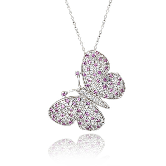 Suzy Levian Sterling Silver Pink Sapphire & Diamond Accent Butterfly Pendant Brooch