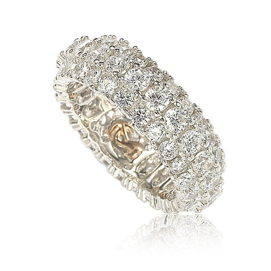 Suzy Levian Sterling Silver White Cubic Zirconia 3 Row Eternity Band