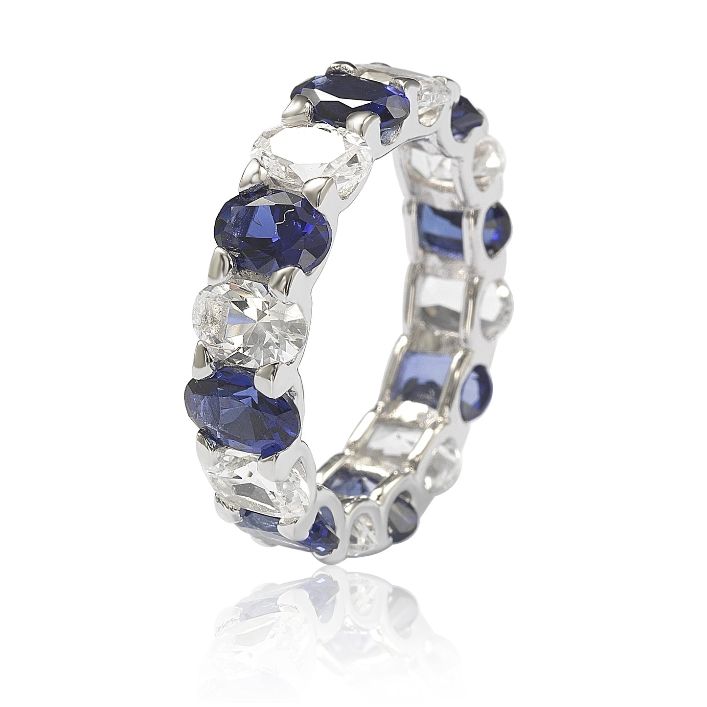 Suzy Levian Sterling Silver Oval Sapphire and Diamond Accent Eternity Band