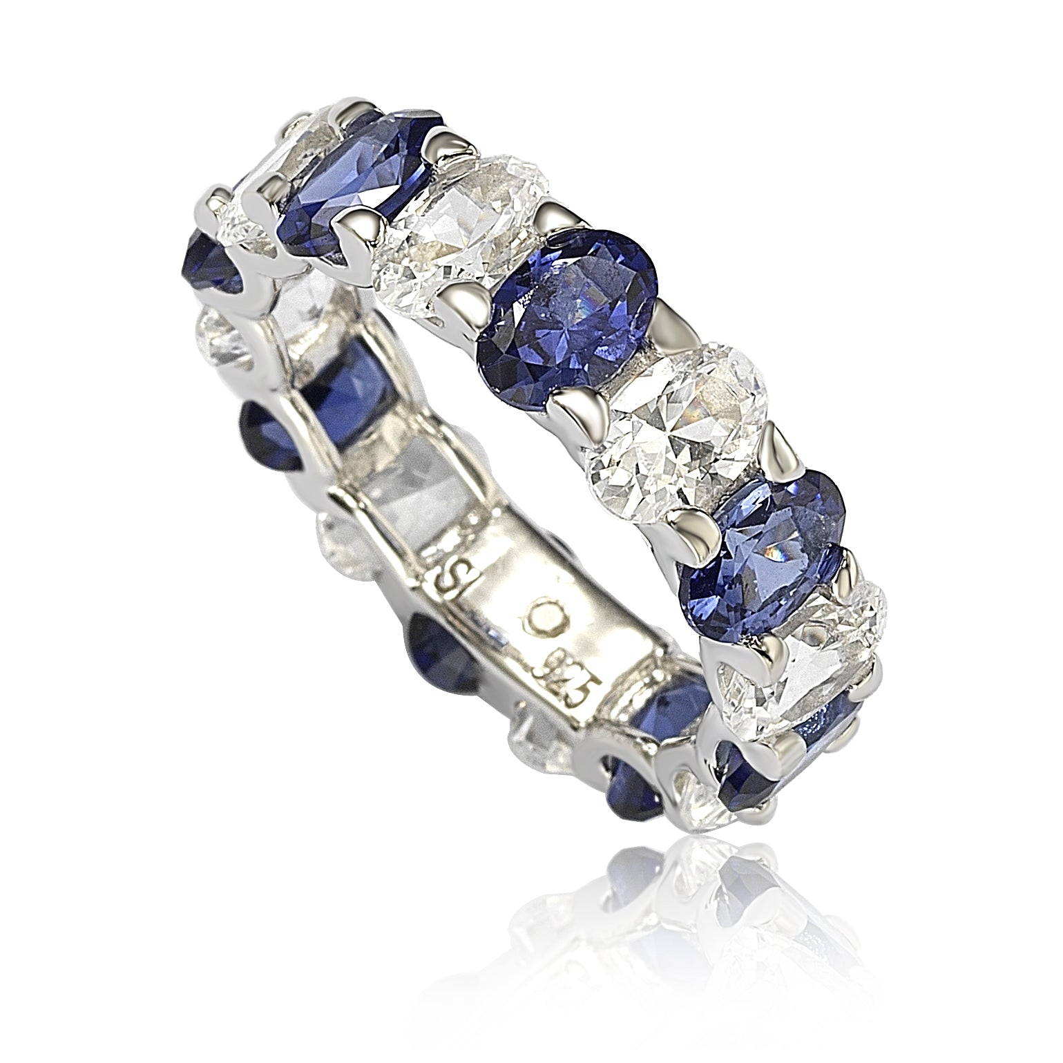 Suzy Levian Sterling Silver Oval Sapphire and Diamond Accent Eternity Band