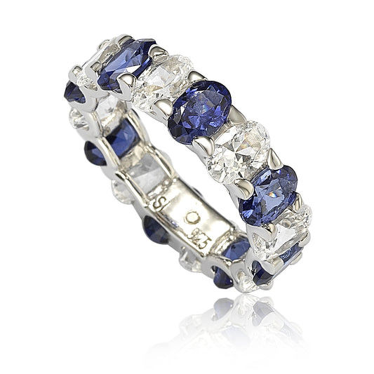 Suzy Levian Sterling Silver Oval Sapphire and Diamond Accent Eternity Band