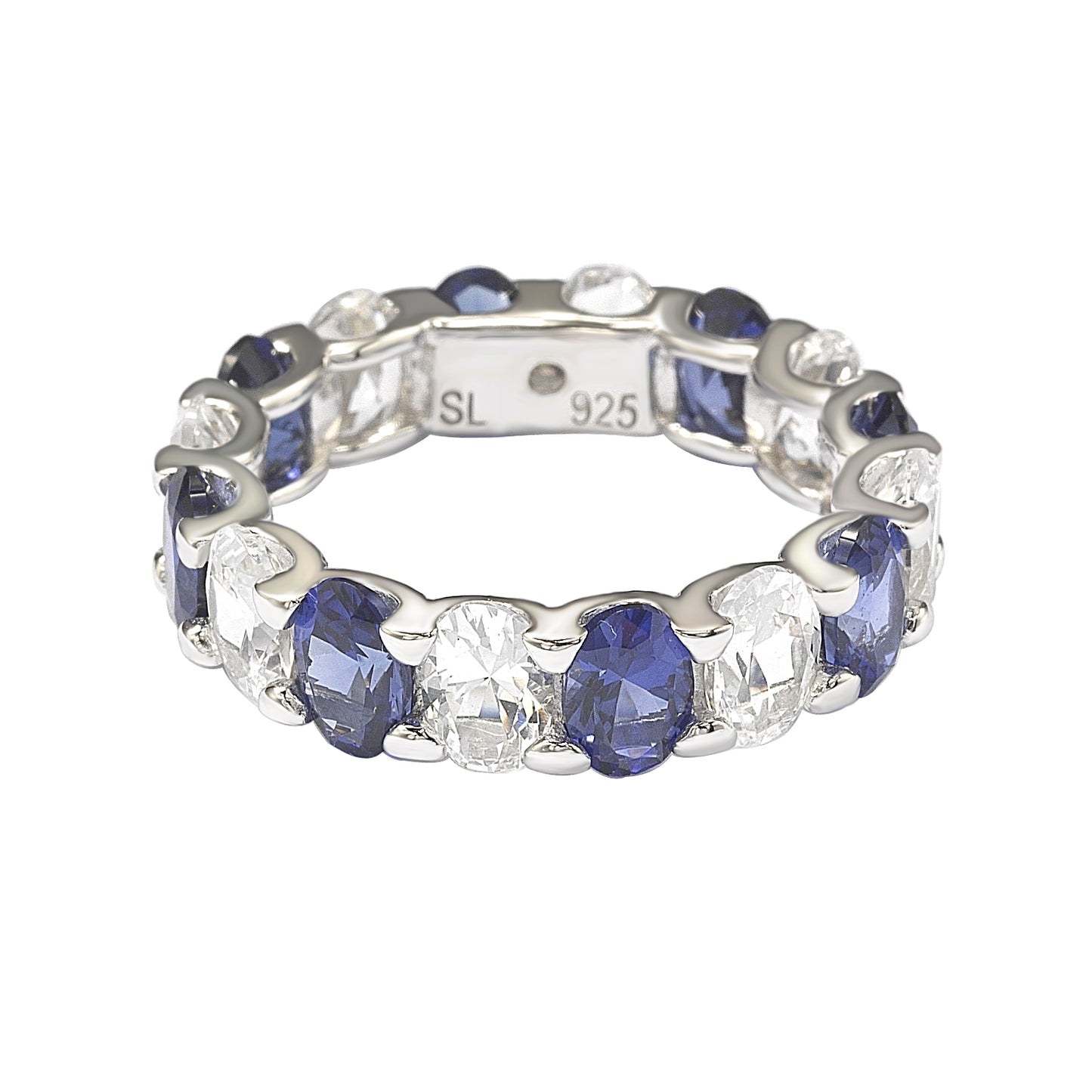 Suzy Levian Sterling Silver Oval Sapphire and Diamond Accent Eternity Band
