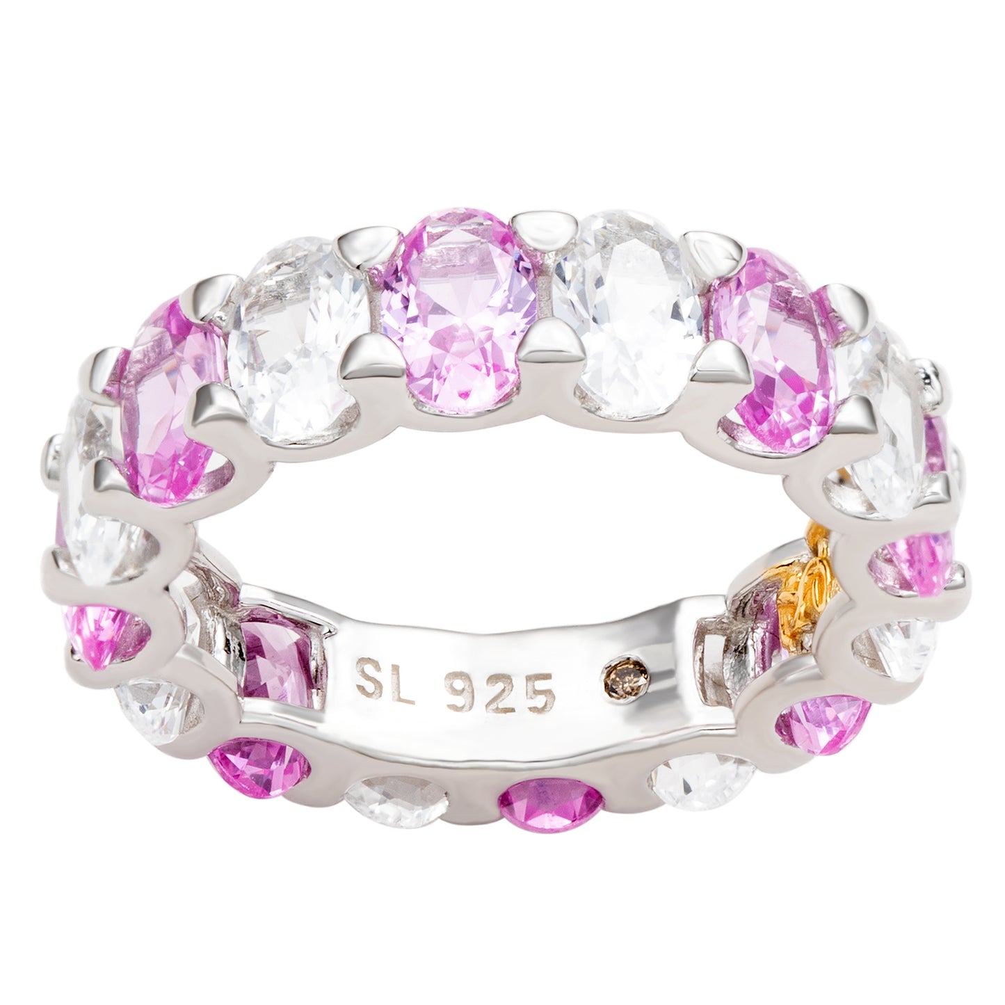 Suzy Levian Sterling Silver Oval Pink Sapphire and Diamond Accent Eternity Band