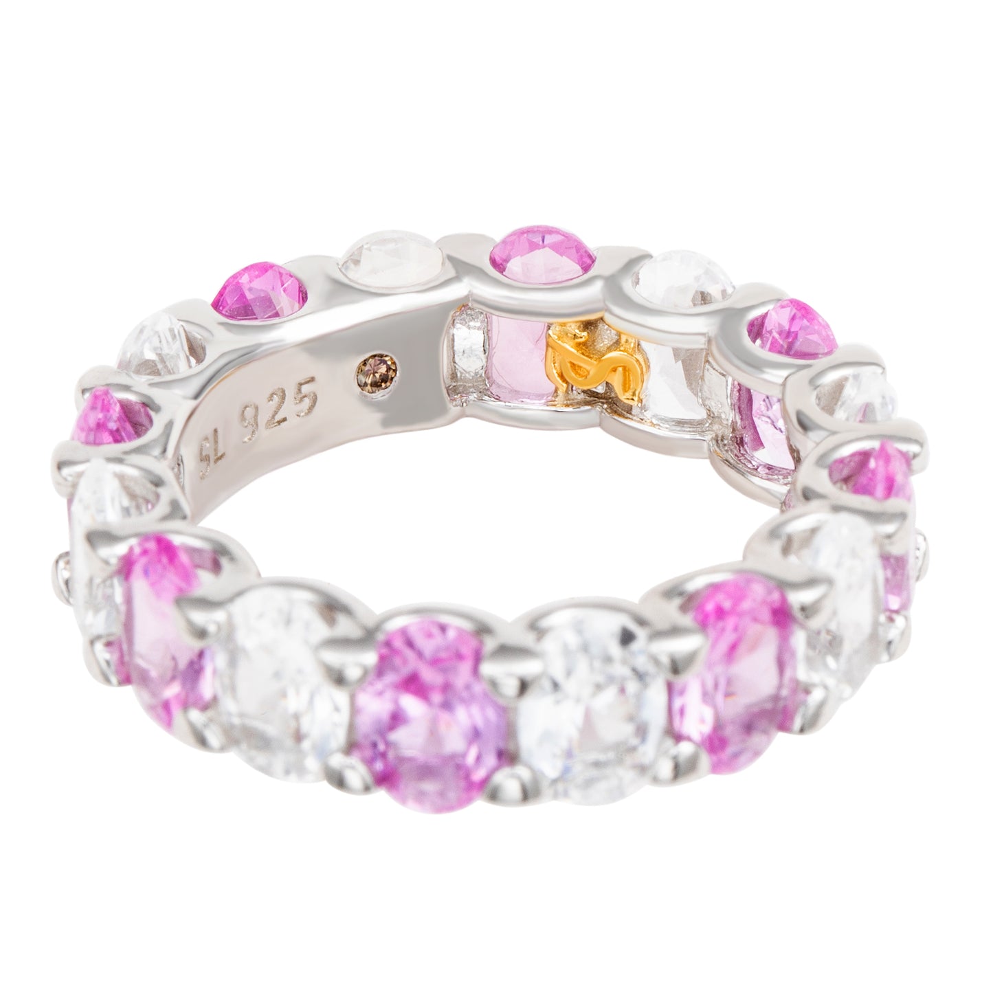 Suzy Levian Sterling Silver Oval Pink Sapphire and Diamond Accent Eternity Band