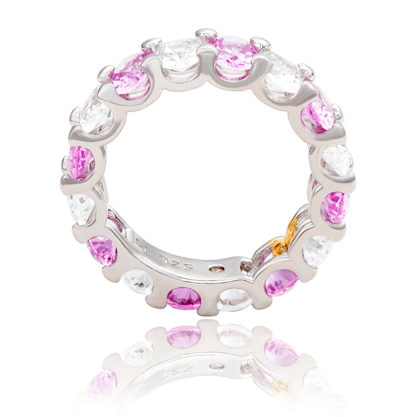 Suzy Levian Sterling Silver Oval Pink Sapphire and Diamond Accent Eternity Band