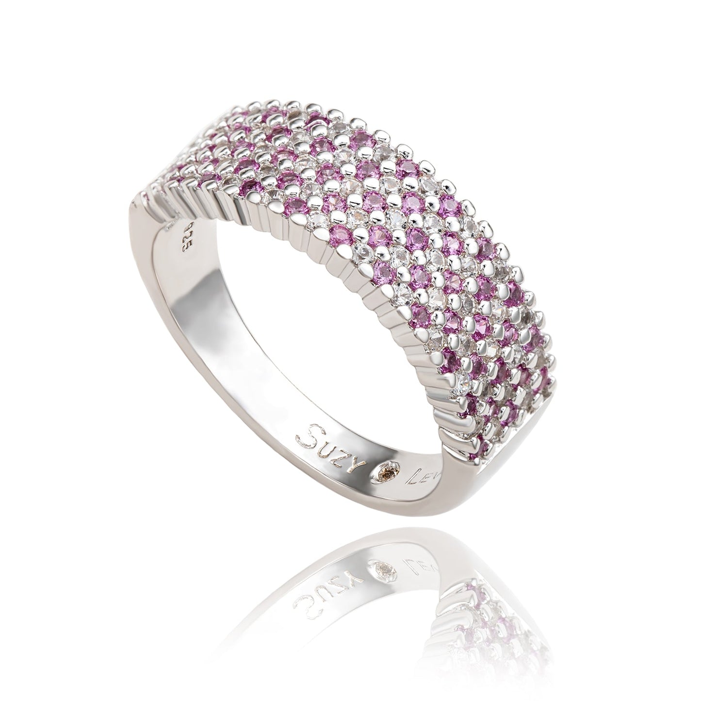 Suzy Levian Pink Sapphire and Diamond Accent in Sterling Silver Pave Half Band