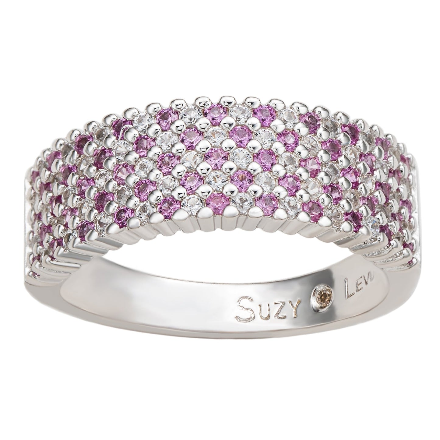 Suzy Levian Pink Sapphire and Diamond Accent in Sterling Silver Pave Half Band