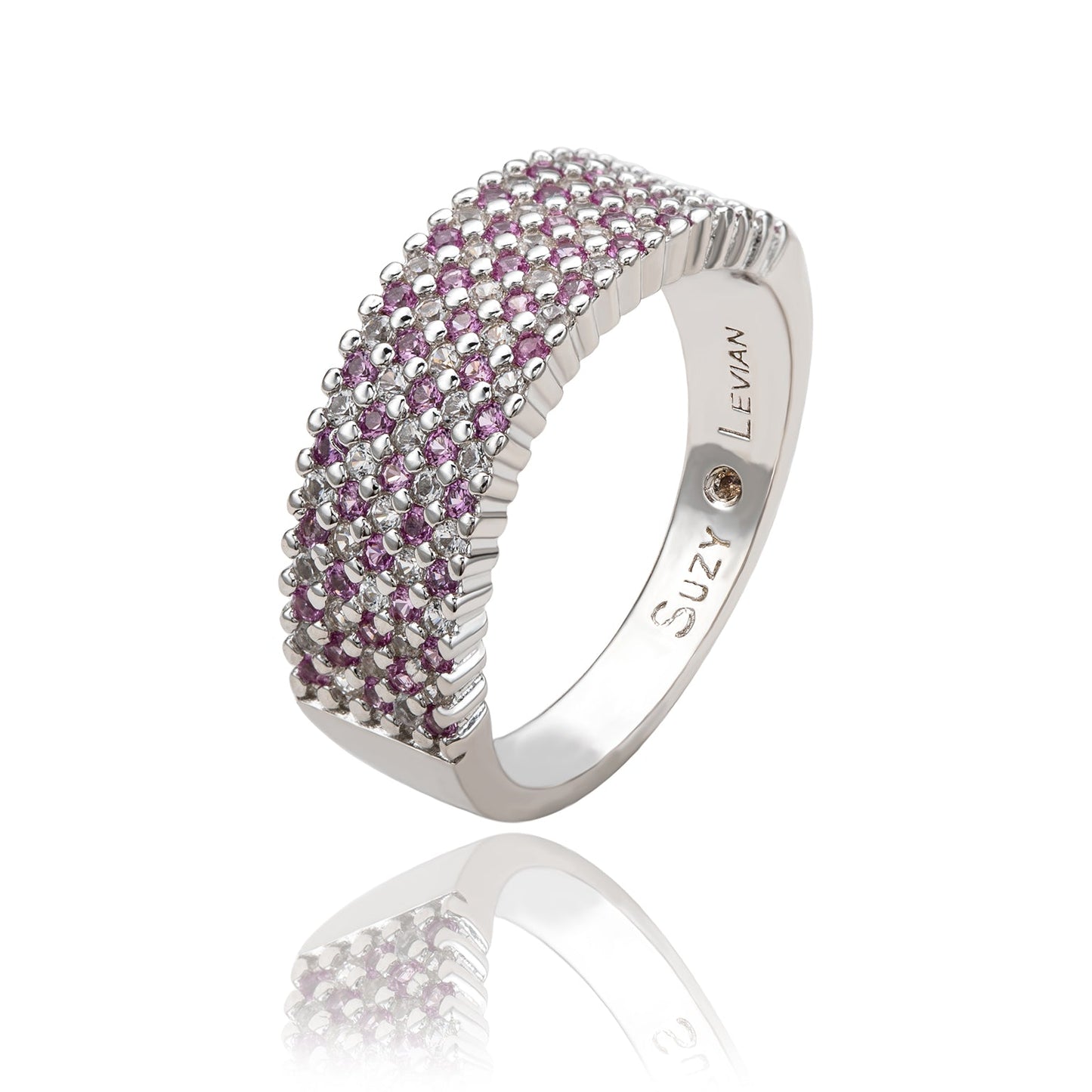 Suzy Levian Pink Sapphire and Diamond Accent in Sterling Silver Pave Half Band