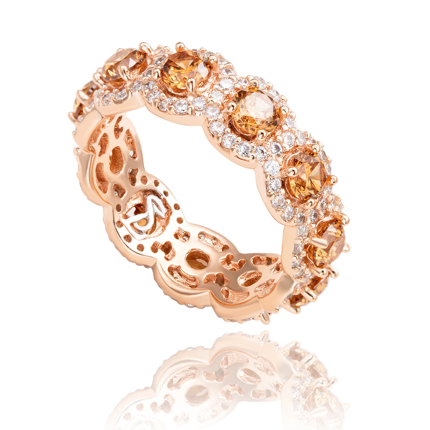 Suzy Levian Rose Sterling Silver Cubic Zirconia Champagne Round Eternity Band