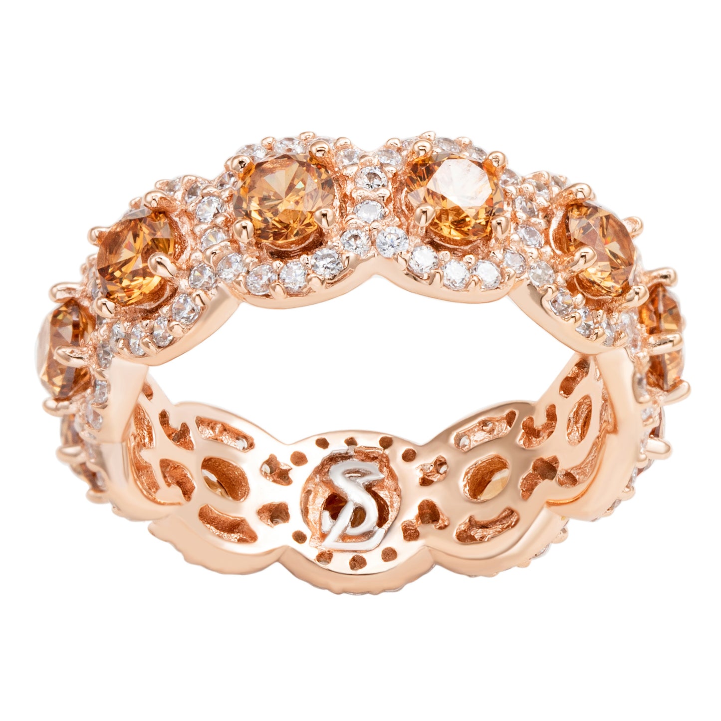 Suzy Levian Rose Sterling Silver Cubic Zirconia Champagne Round Eternity Band