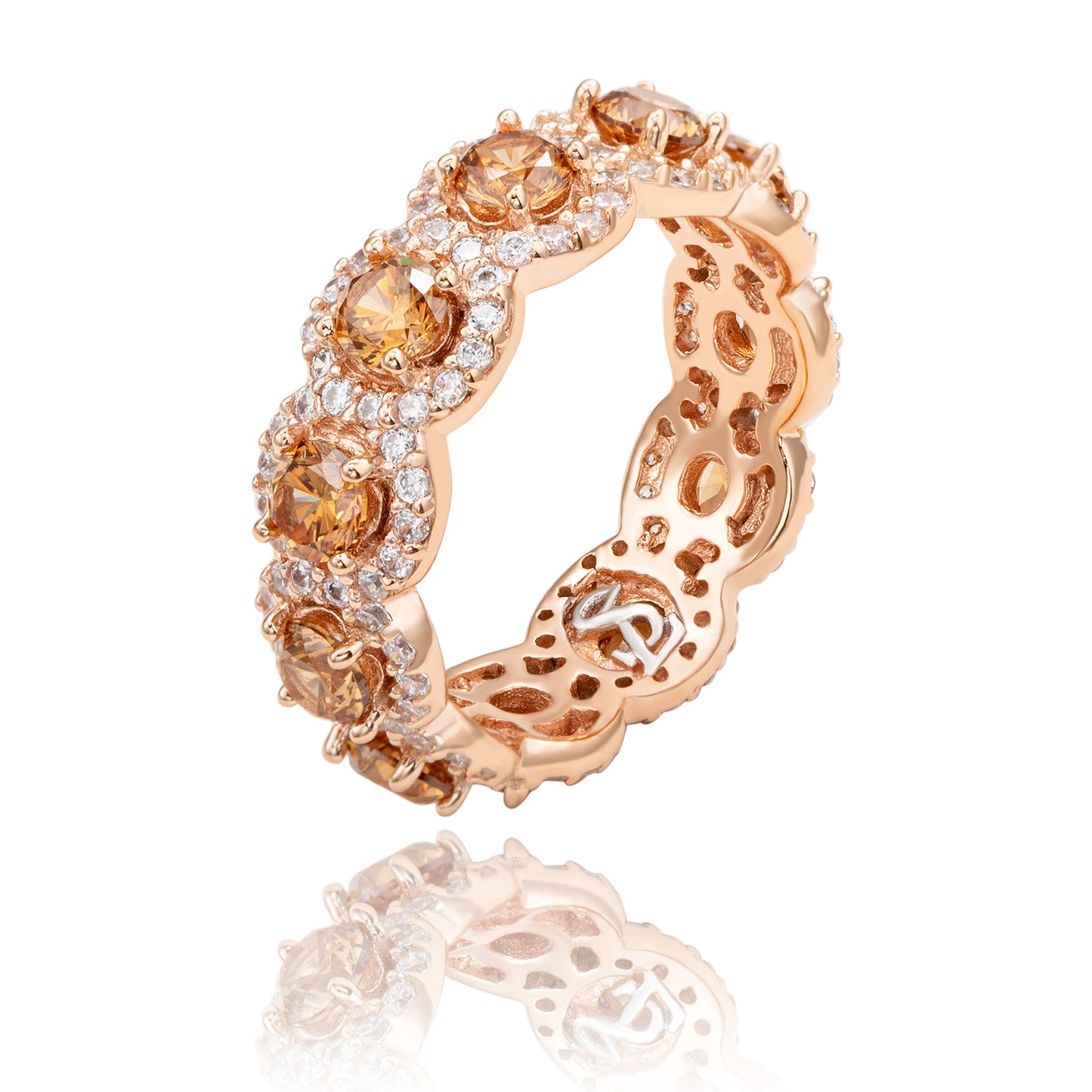 Suzy Levian Rose Sterling Silver Cubic Zirconia Champagne Round Eternity Band