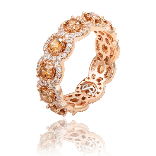 Suzy Levian Rose Sterling Silver Cubic Zirconia Champagne Round Eternity Band