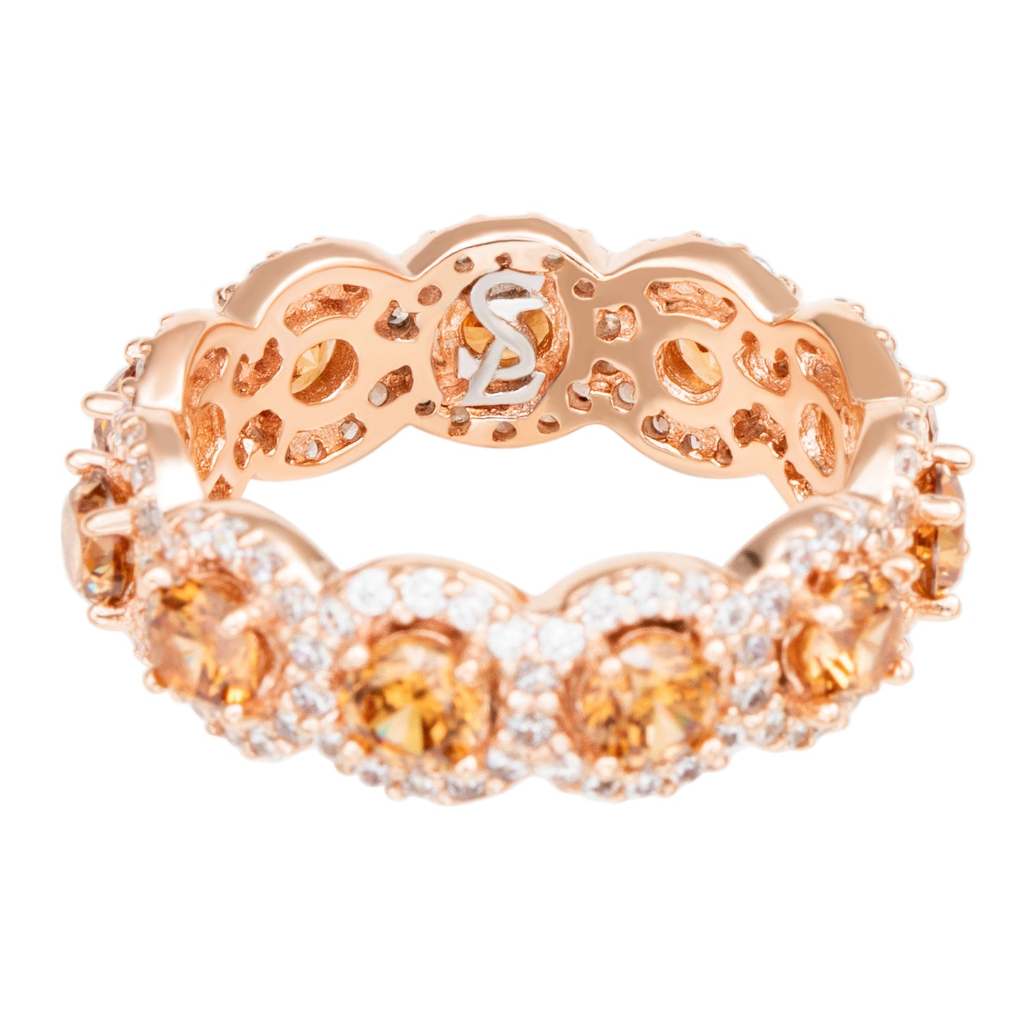 Suzy Levian Rose Sterling Silver Cubic Zirconia Champagne Round Eternity Band