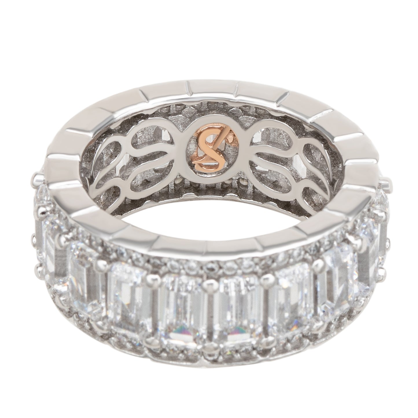 Suzy Levian White Sterling Silver Cubic Zirconia White Emerald Cut Eternity Band