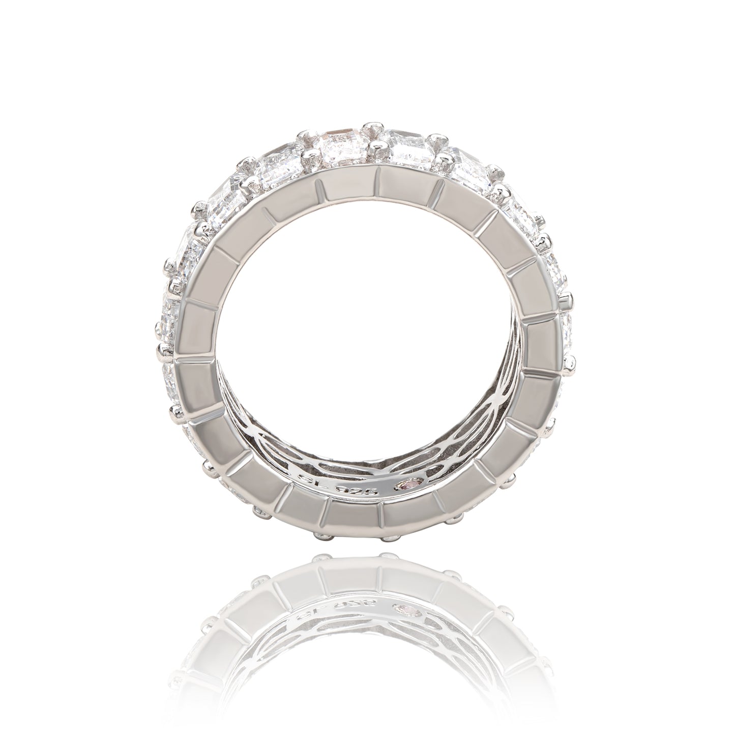 Suzy Levian White Sterling Silver Cubic Zirconia White Emerald Cut Eternity Band