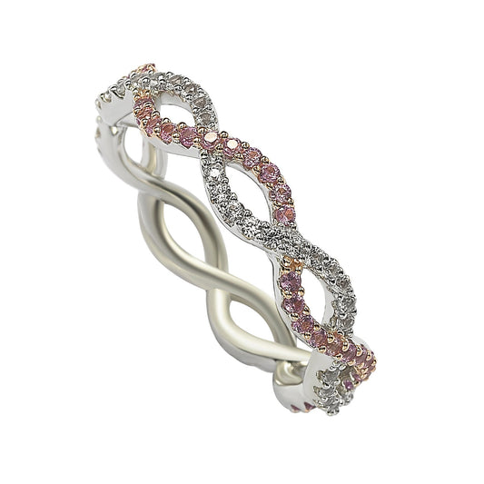 Suzy Levian Sterling Silver Pink Sapphire & Diamond Accent Crossover Band