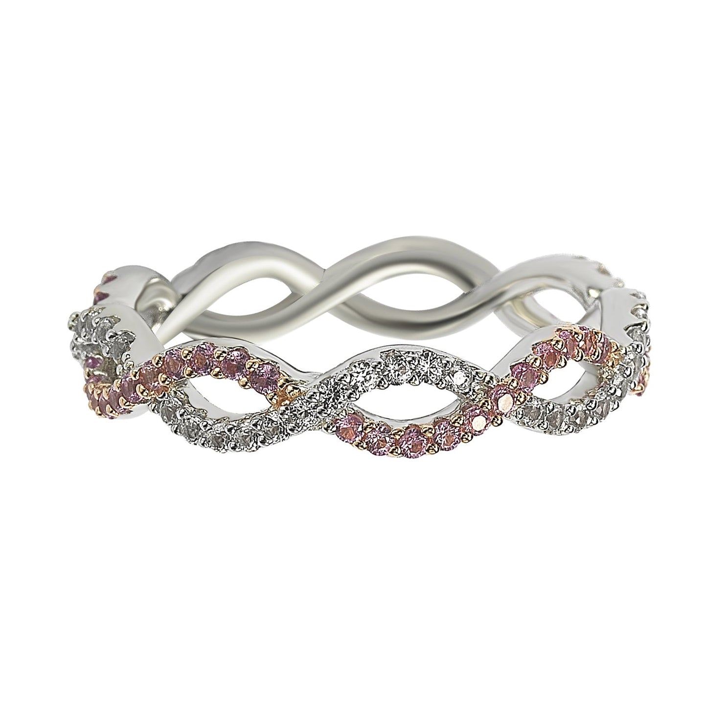 Suzy Levian Sterling Silver Pink Sapphire & Diamond Accent Crossover Band