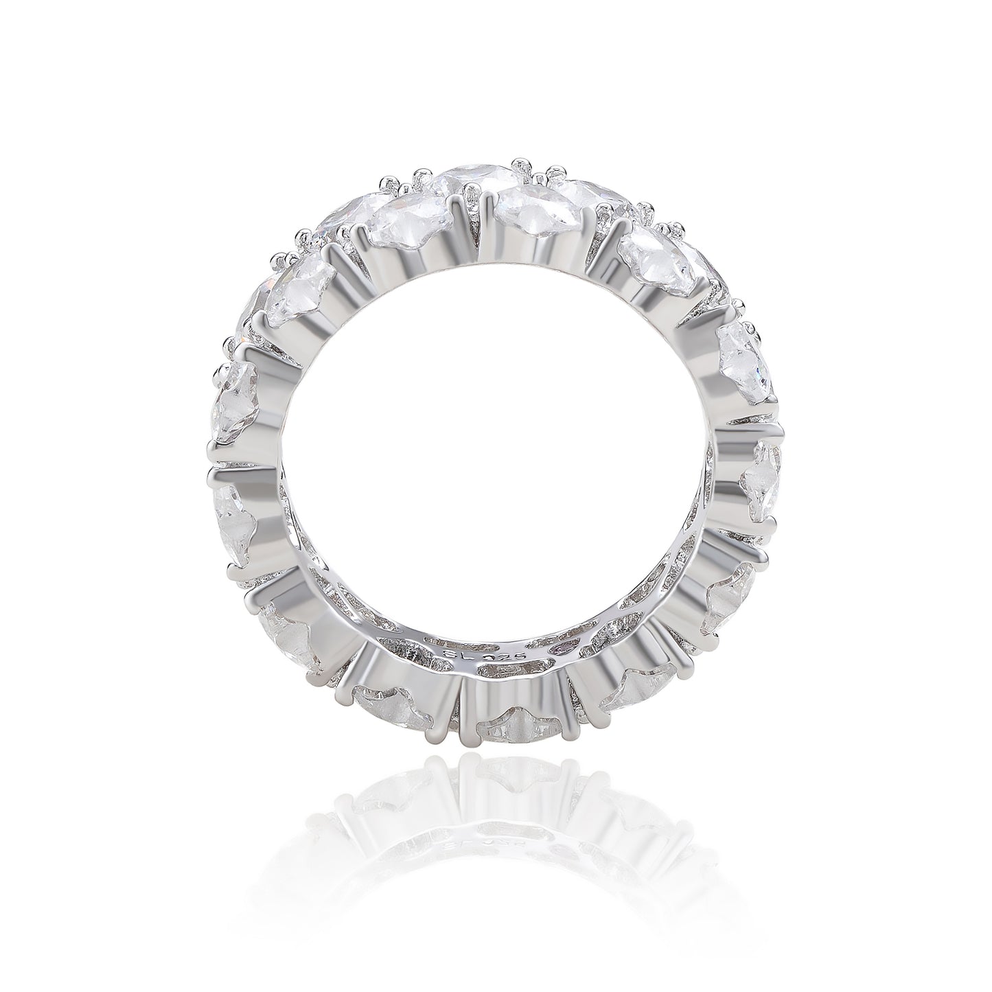 Suzy Levian Sterling Silver Heart Shape White Cubic Zirconia Eternity Band