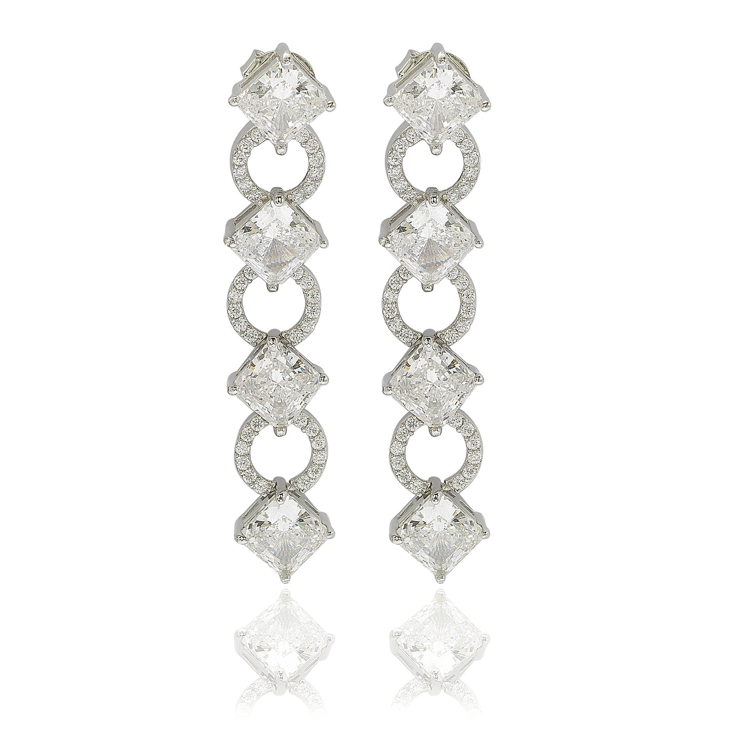 Suzy Levian Sterling Silver Cubic Zirconia Asscher-Cut Circle Large Dangle Earrings