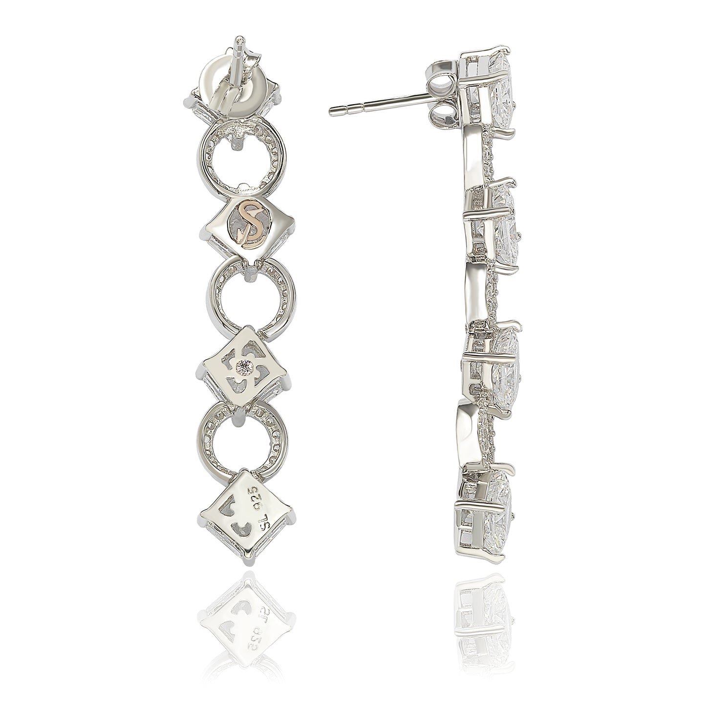 Suzy Levian Sterling Silver Cubic Zirconia Asscher-Cut Circle Large Dangle Earrings