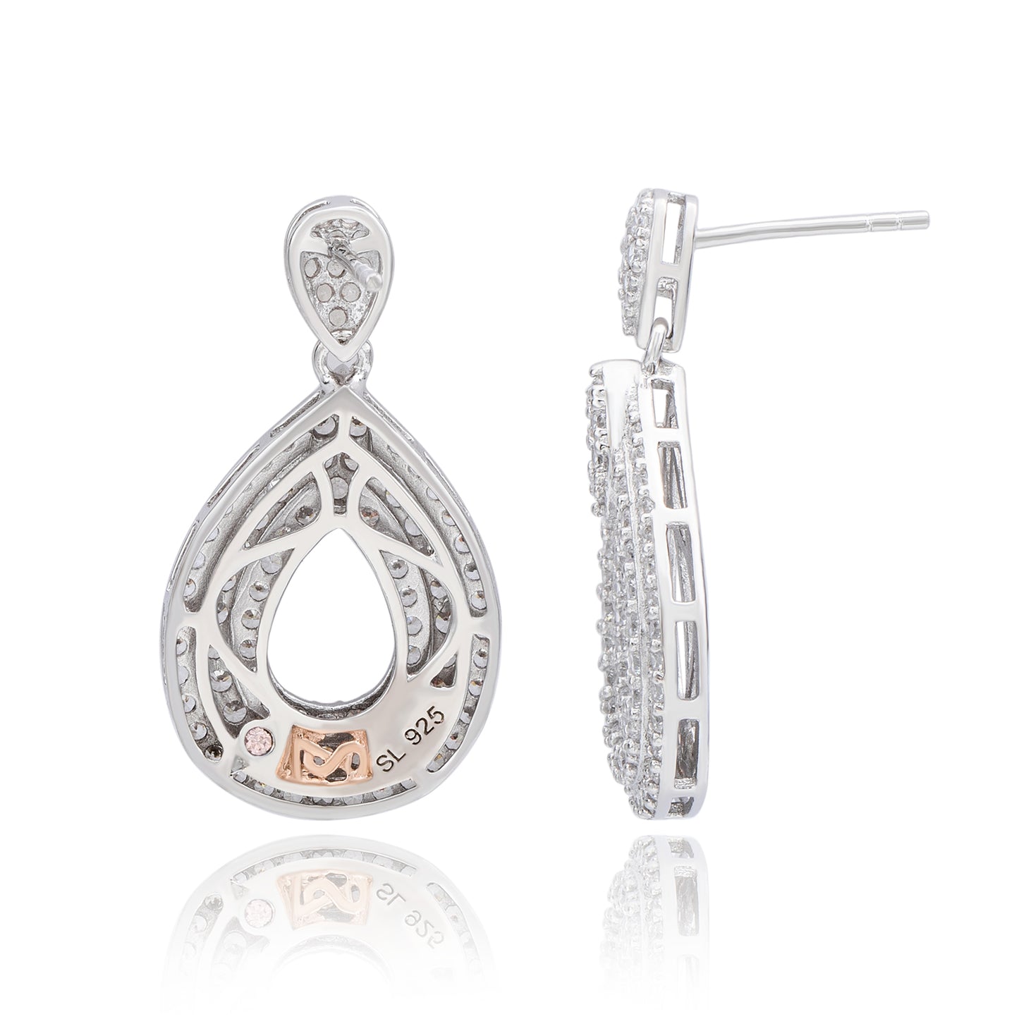 Suzy Levian Sterling Silver White Cubic Zirconia Teardrop Dangle Earrings