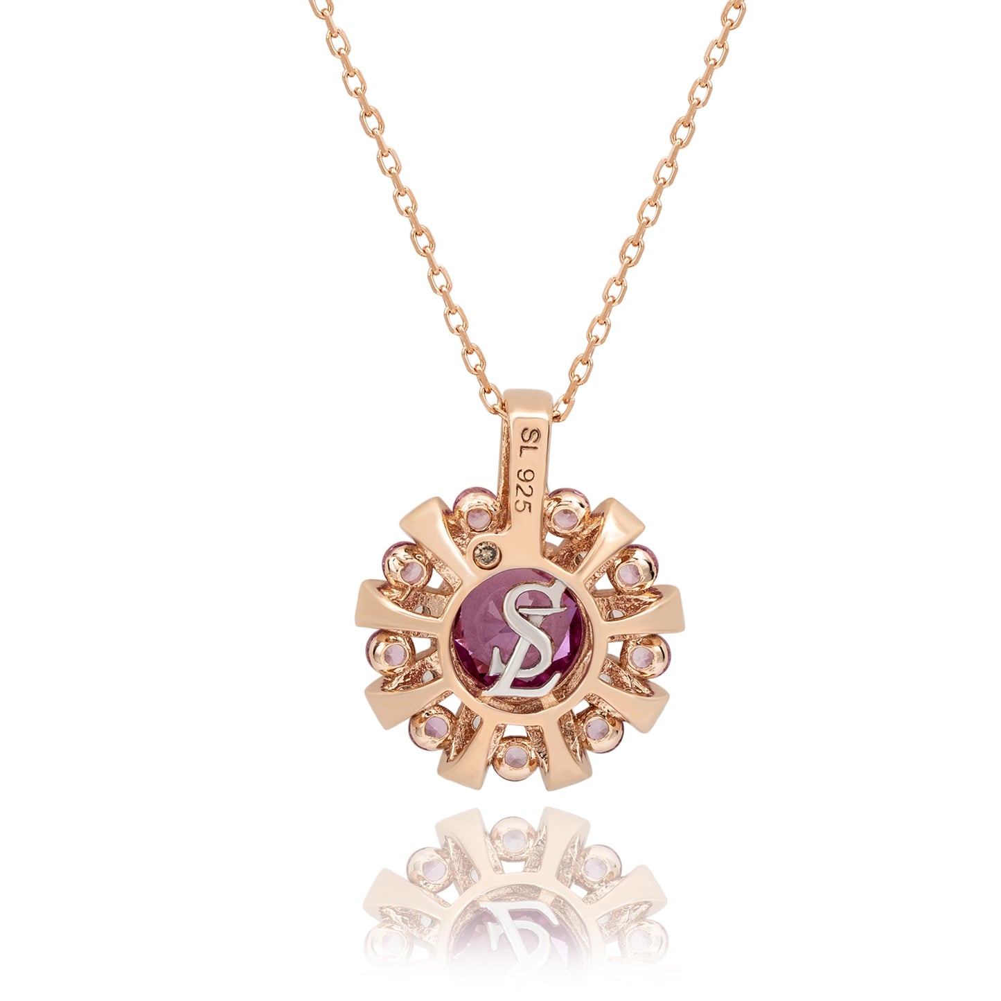 Suzy Levian Pink Sapphire and Diamond Accent Rose Sterling Silver Starburst Pendant