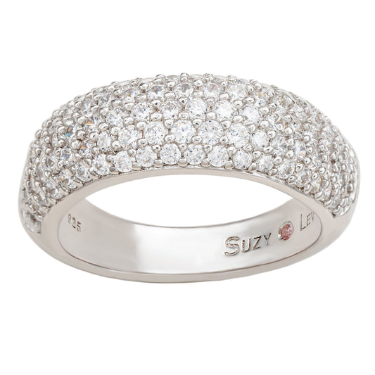 Suzy Levian White Sterling Silver White Cubic Zirconia Thick Pave Band