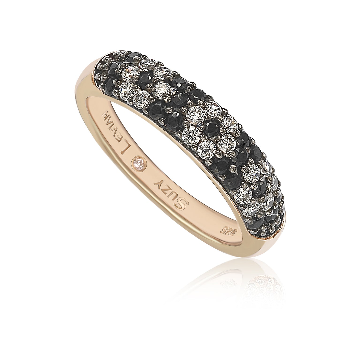 Suzy Levian Floral Black & White Cubic Zirconia in Rose Sterling Silver Half Band