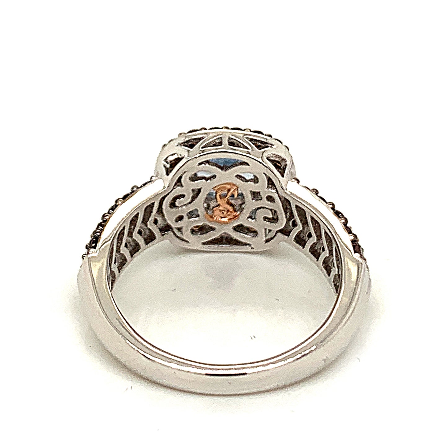 Suzy Levian Sterling Silver Cushion Cut Cubic Zirconia Aquamarine & Brown Cubic Zirconia Engagement Ring