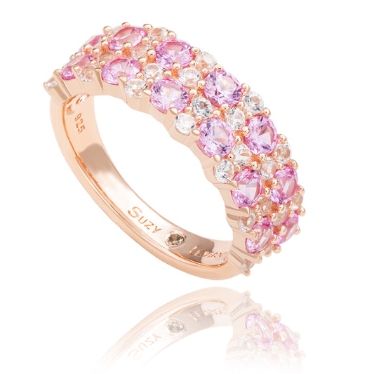 Suzy Levian Rose Sterling Silver Natural Pink Sapphire and Diamond Accent Double Row Band