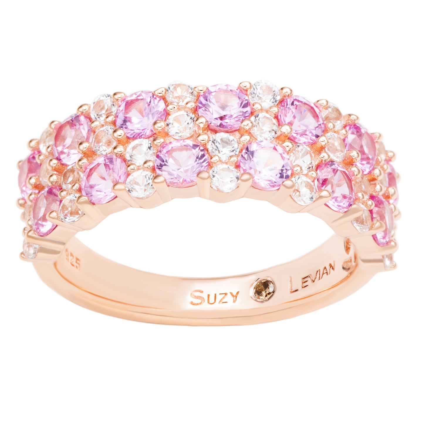 Suzy Levian Rose Sterling Silver Natural Pink Sapphire and Diamond Accent Double Row Band