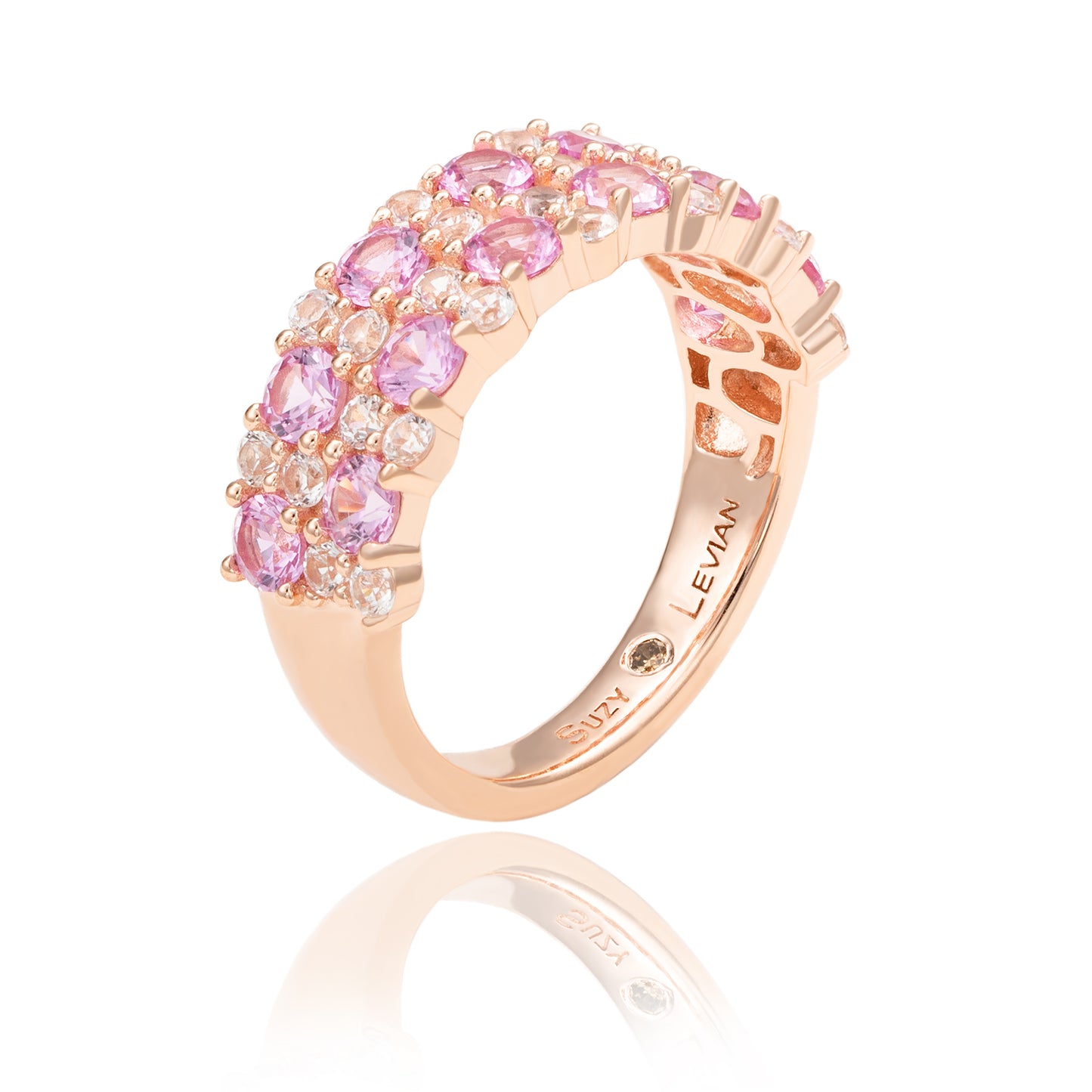 Suzy Levian Rose Sterling Silver Natural Pink Sapphire and Diamond Accent Double Row Band