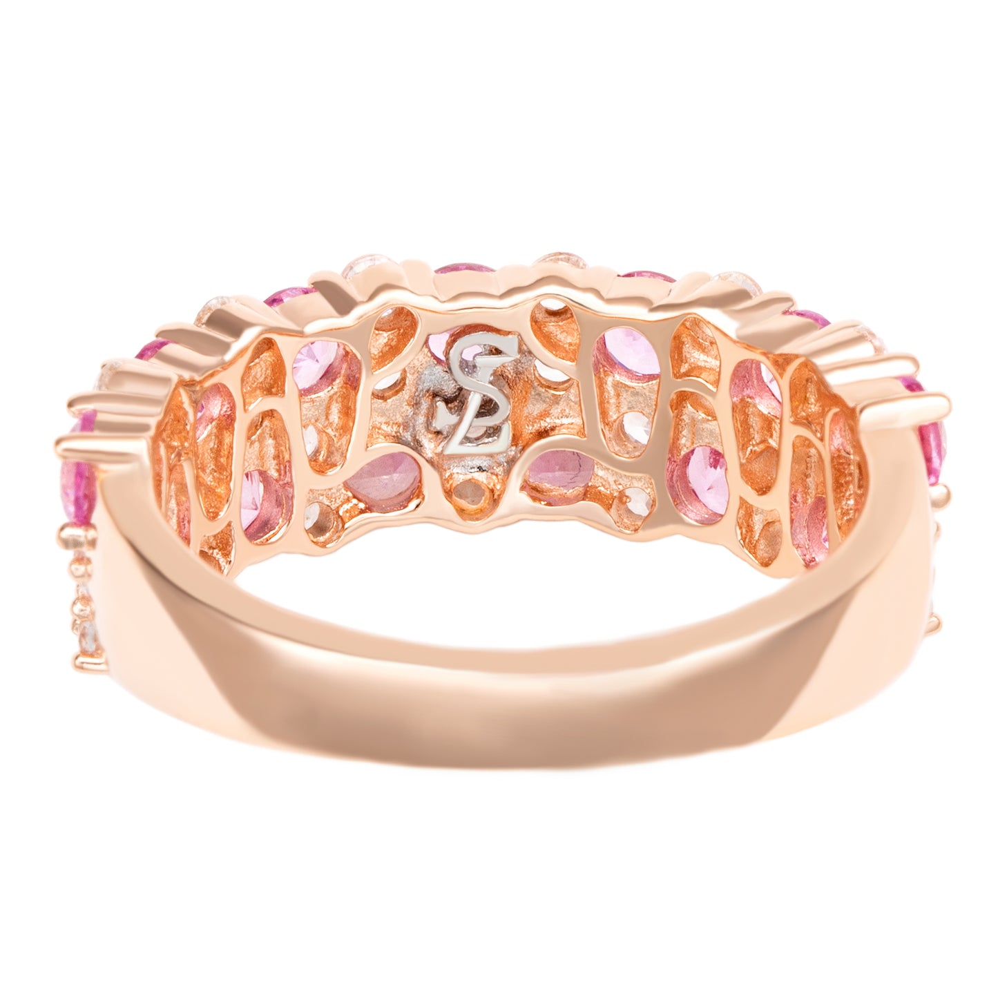 Suzy Levian Rose Sterling Silver Natural Pink Sapphire and Diamond Accent Double Row Band