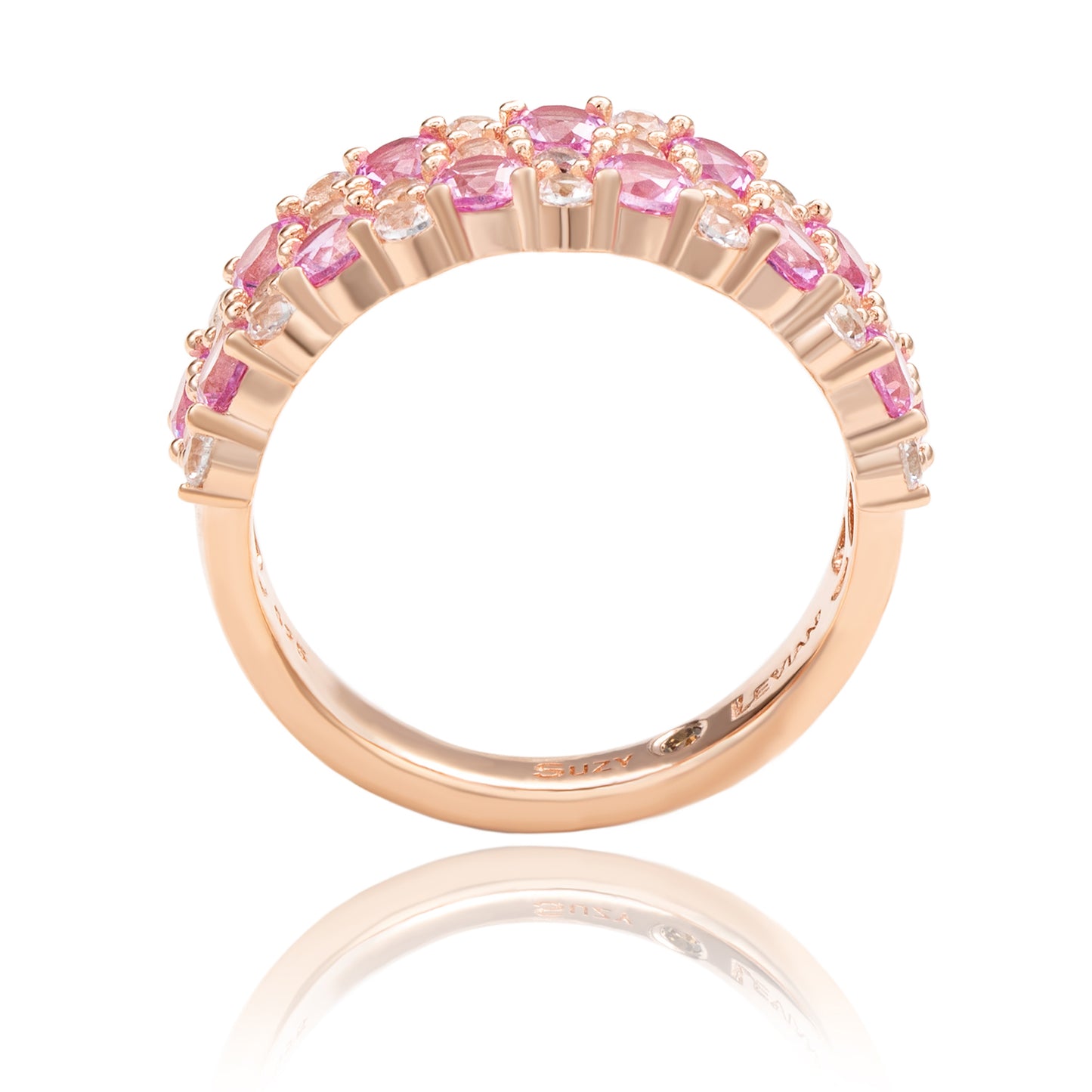 Suzy Levian Rose Sterling Silver Natural Pink Sapphire and Diamond Accent Double Row Band