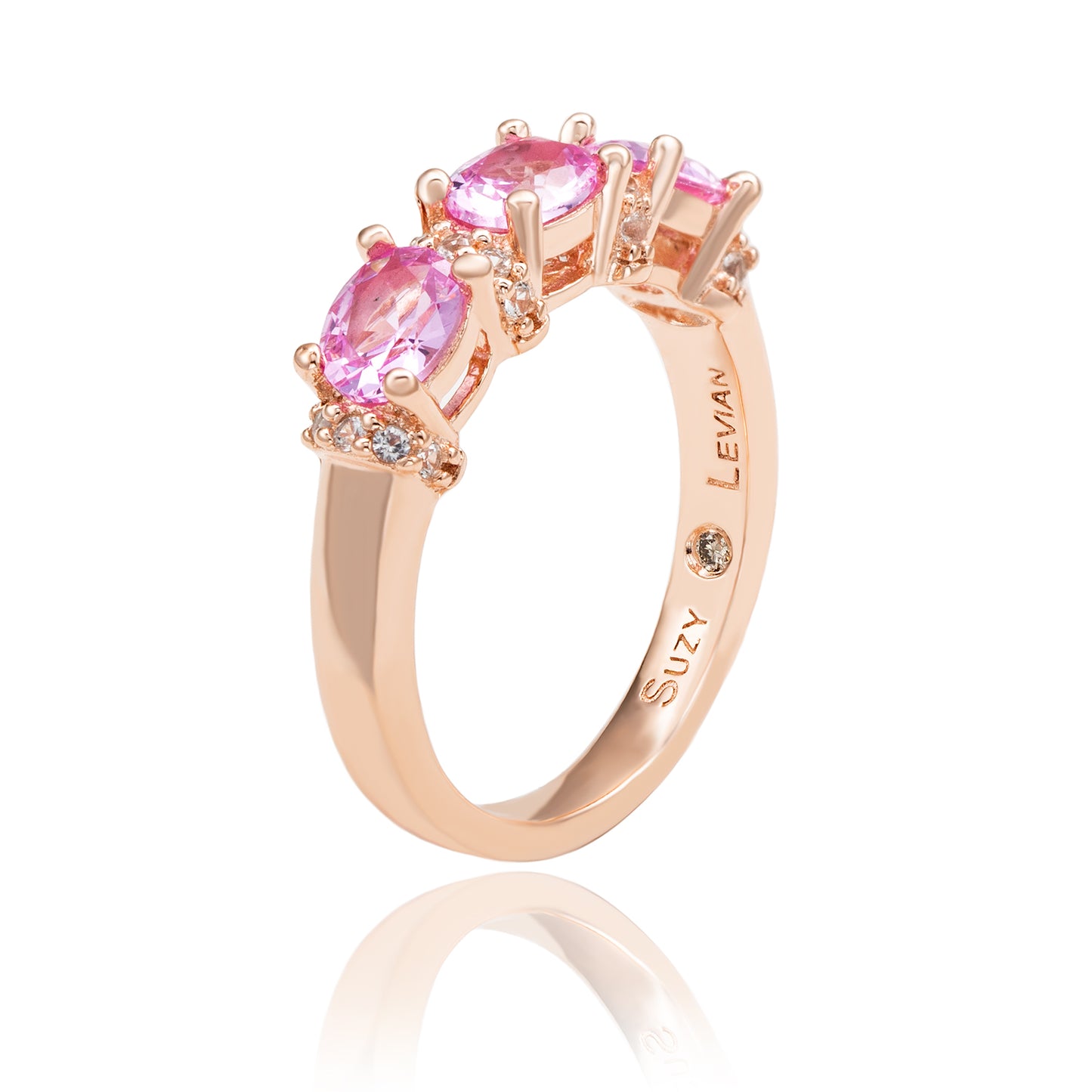 Suzy Levian Rose Sterling Silver Natural Pink Sapphire and Diamond Accent Half Band