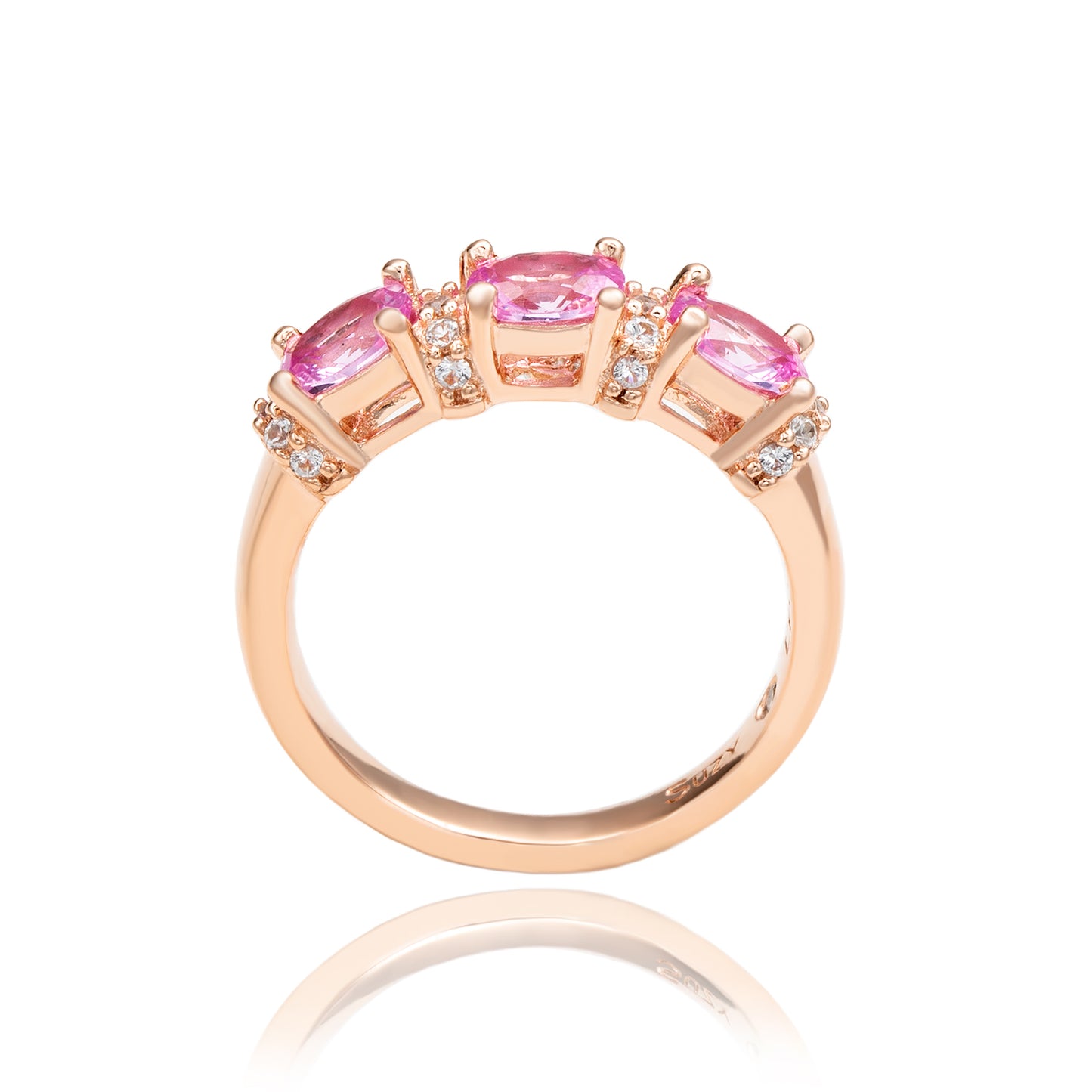 Suzy Levian Rose Sterling Silver Natural Pink Sapphire and Diamond Accent Half Band
