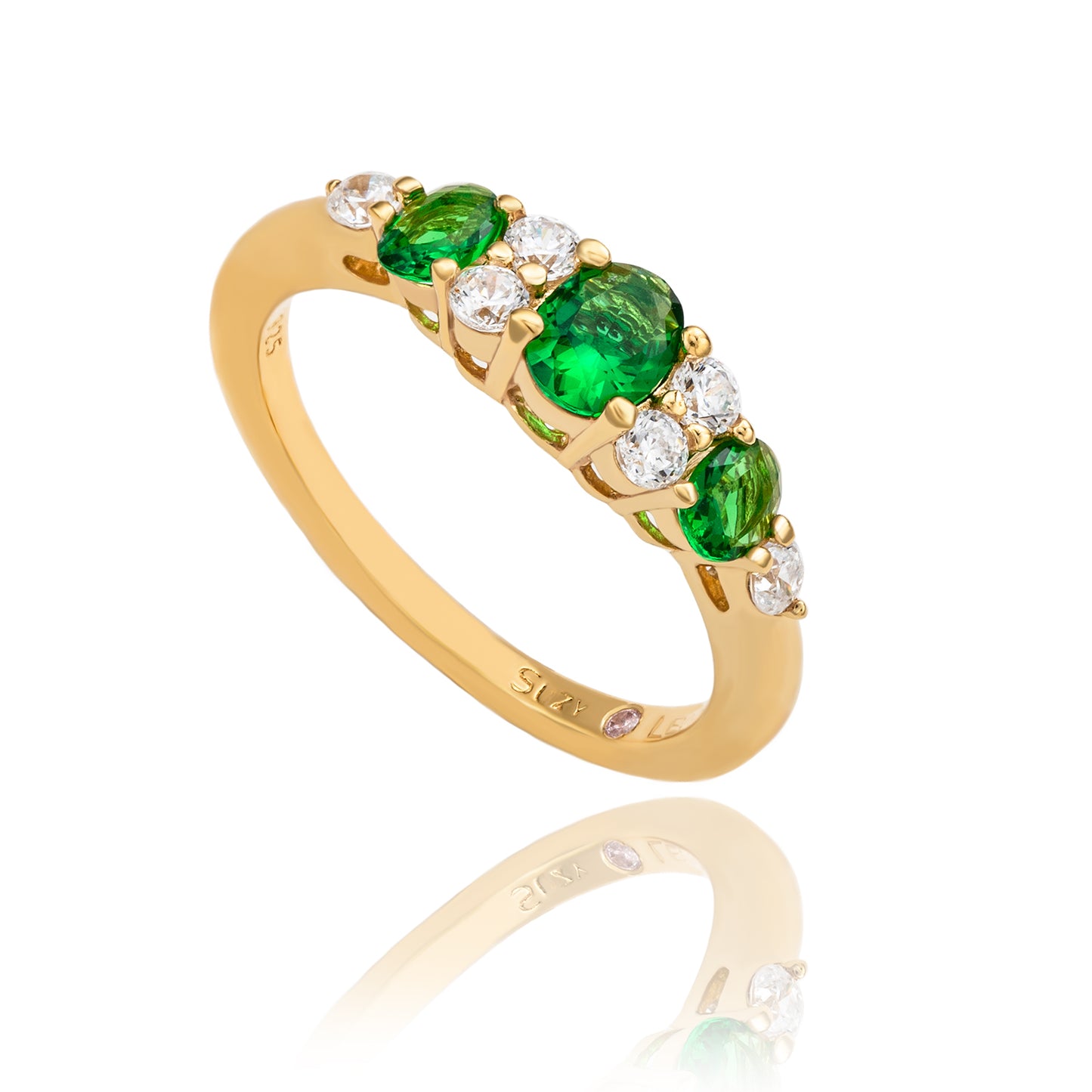 Suzy Levian Yellow Sterling Silver Green White Cubic Zirconia Graduating Ring