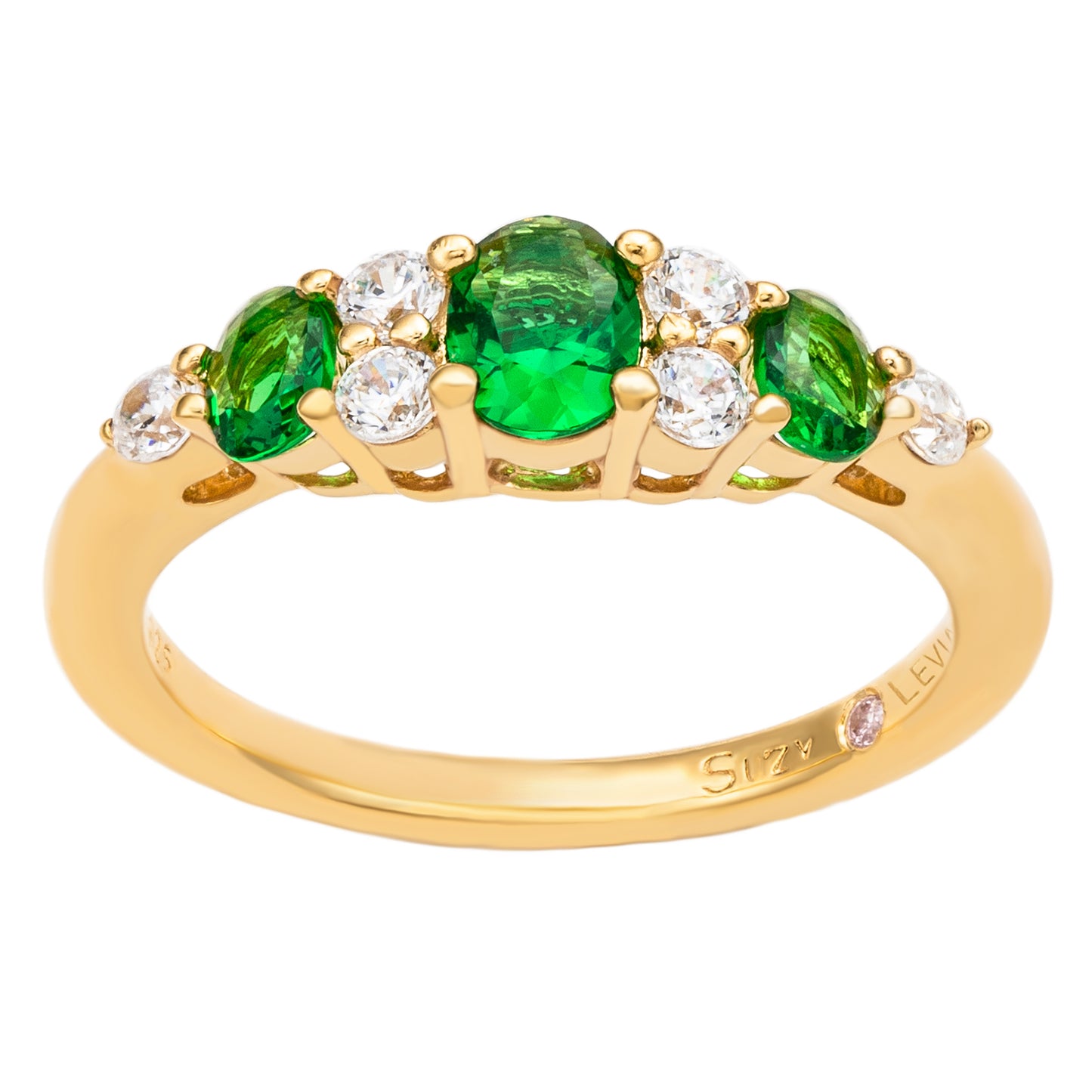 Suzy Levian Yellow Sterling Silver Green White Cubic Zirconia Graduating Ring