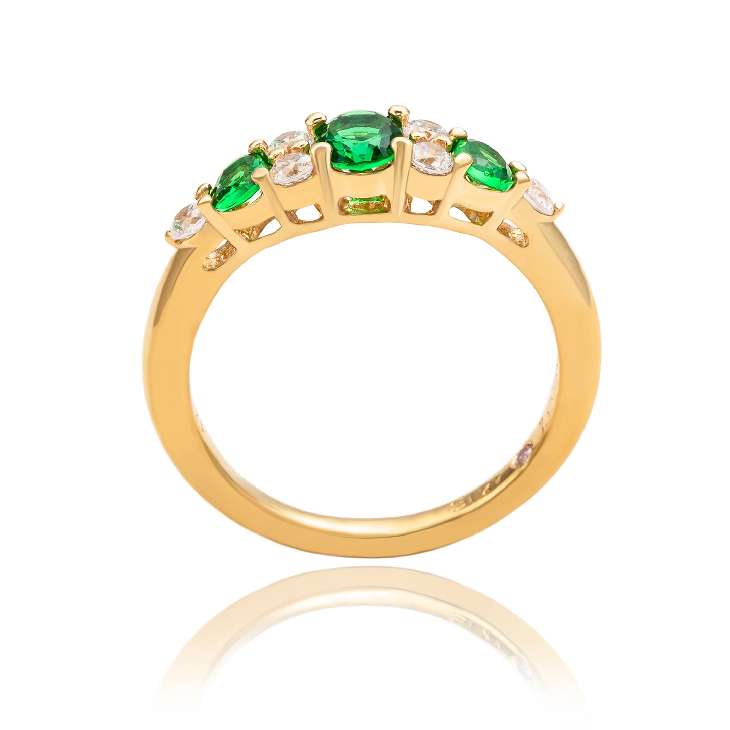 Suzy Levian Yellow Sterling Silver Green White Cubic Zirconia Graduating Ring