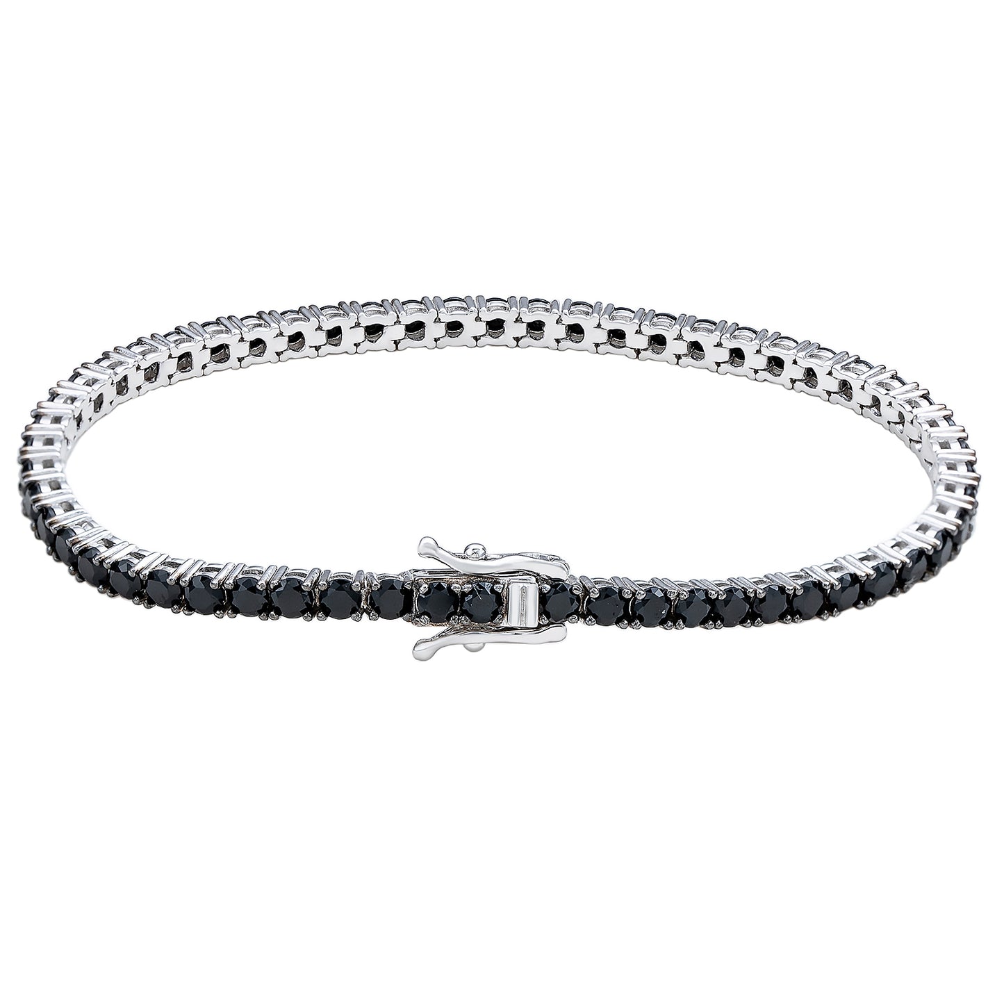 Suzy Levian Black Cubic Zirconia Sterling Silver 7 inch Tennis Bracelet