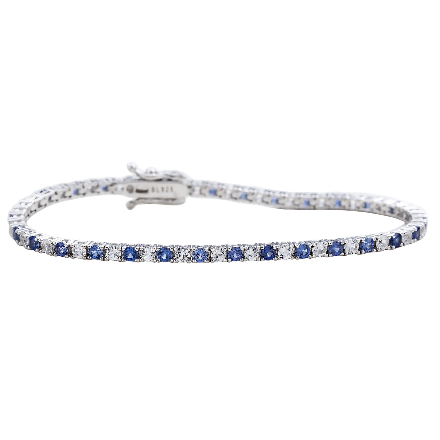 Suzy Levian Sterling Silver Round-Cut Blue And White Sapphire Tennis Bracelet